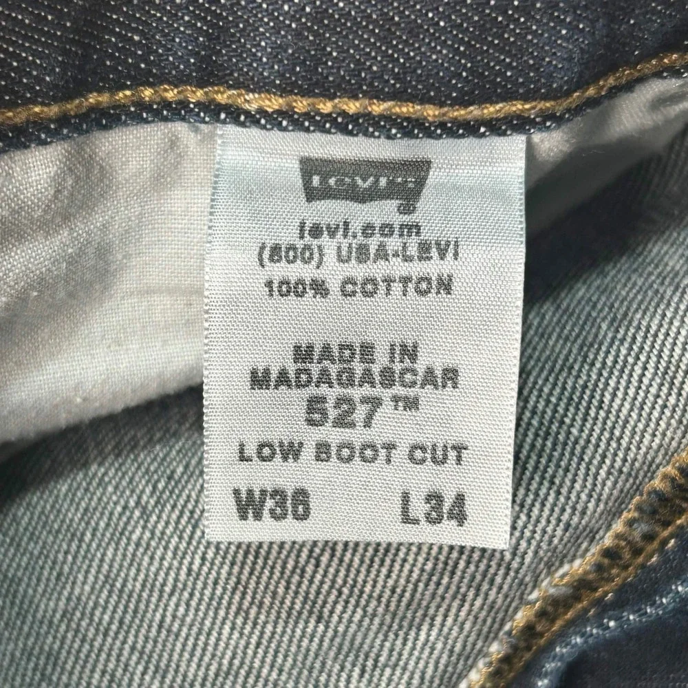 Levis 527 Low Boot Cut Jeans Mens 36x34 Dark Wash Blue Denim 100% Cotton